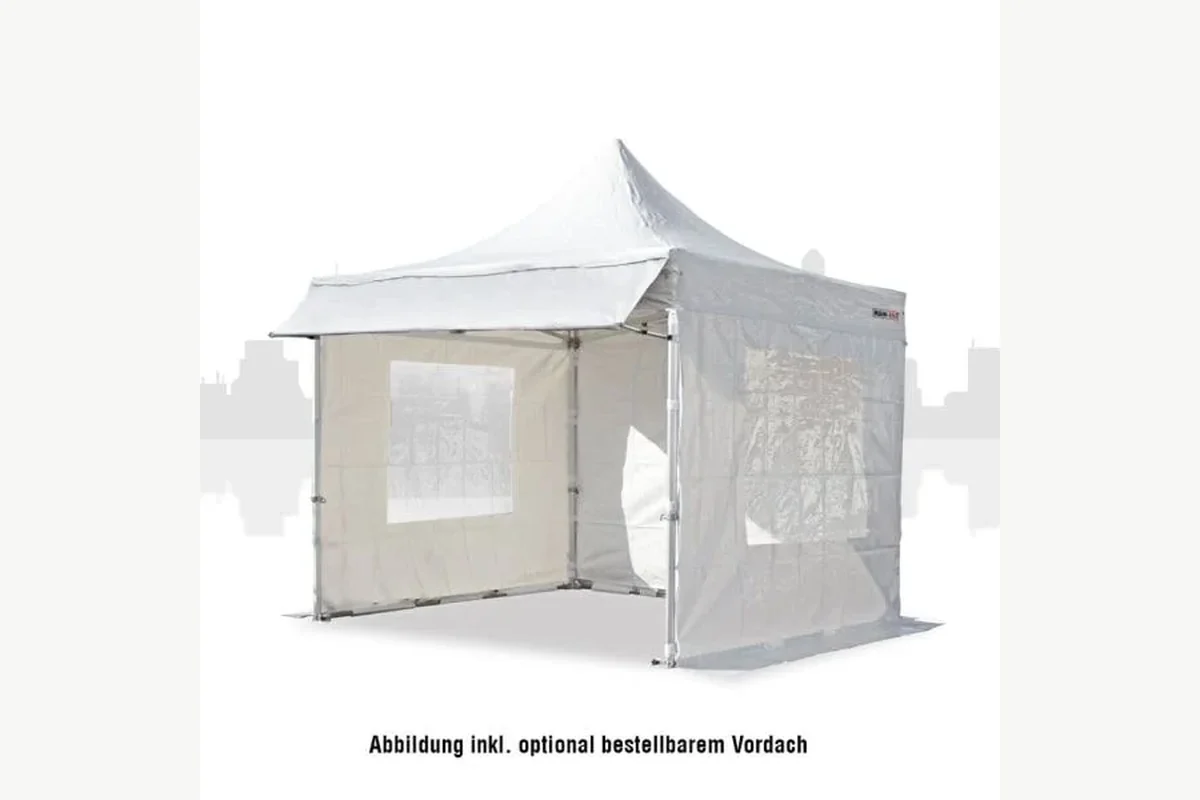Verkaufszelt als Marktstand mit Schutzdach, Kundentheke, Seitenwand und Gestell