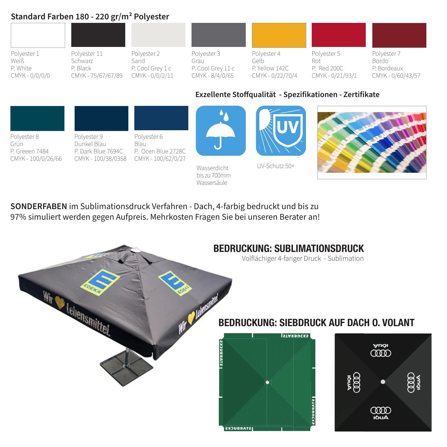 Farbkarte Polyester für Brauereischirme